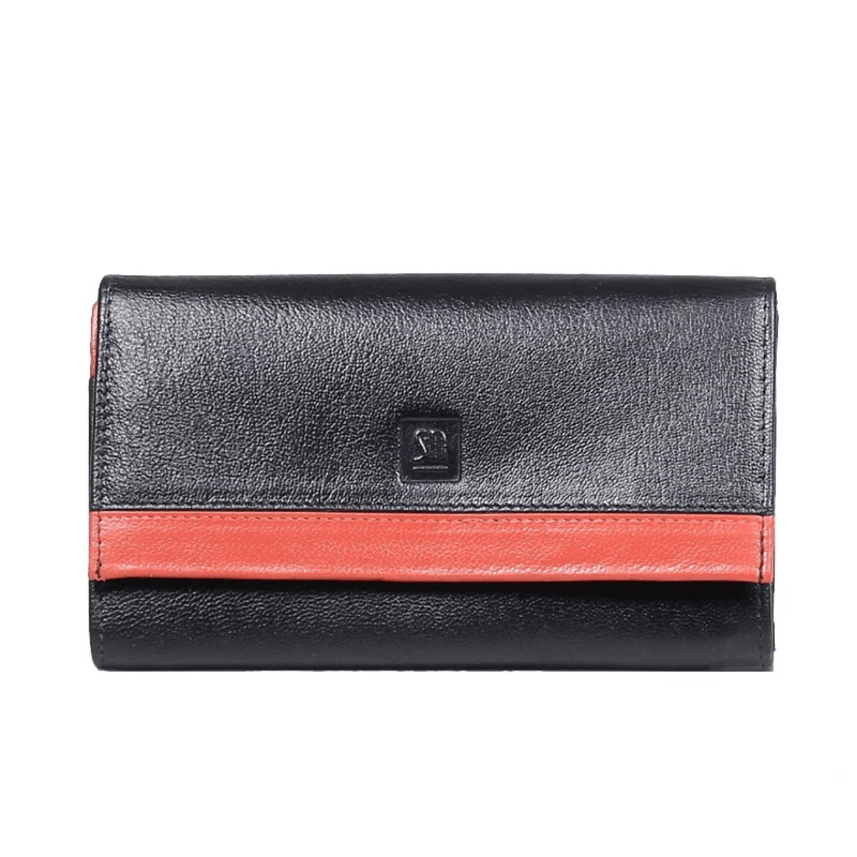 portfel skórzany czarny z czerwonym detalem