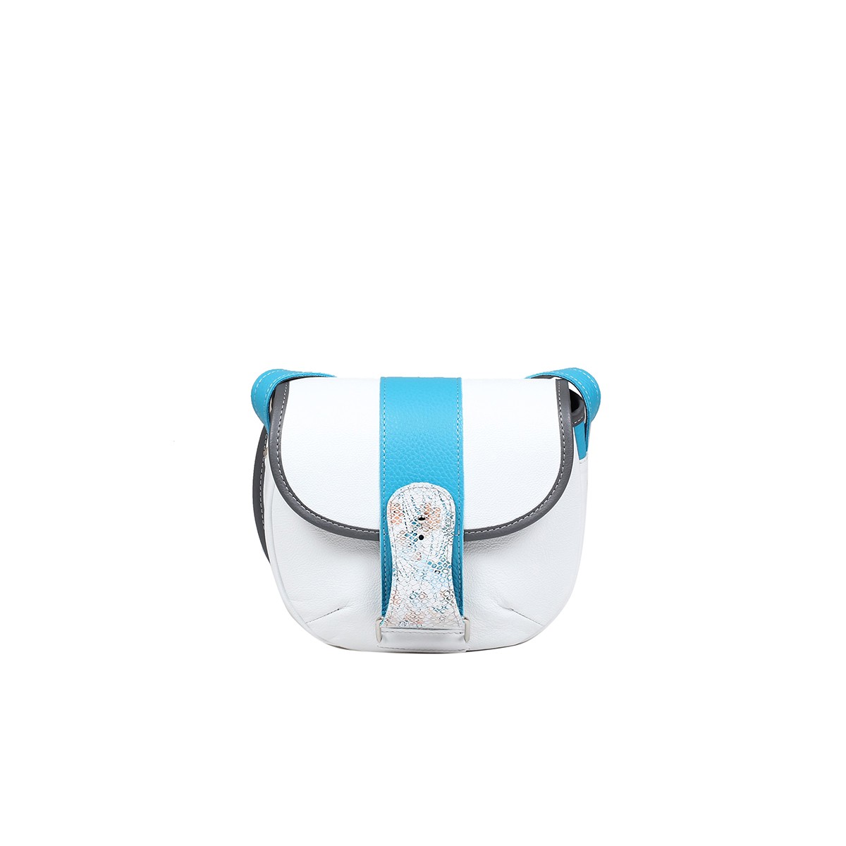 biała z niebieskimi detalami damska torebka skórzana na ramię  Ruler