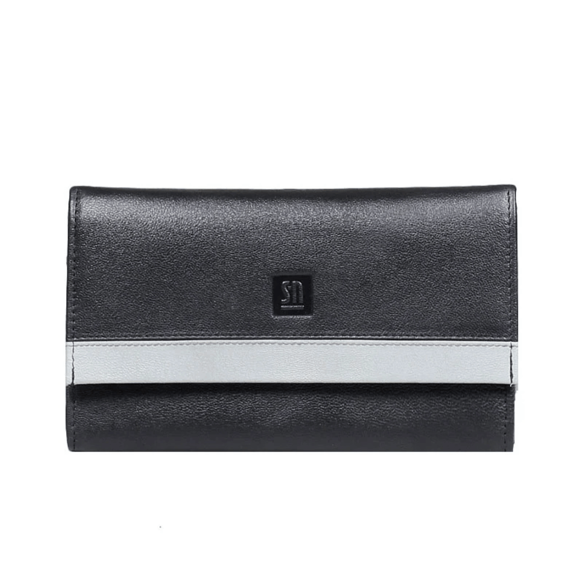 portfel skórzany czarny z popielatym detalem