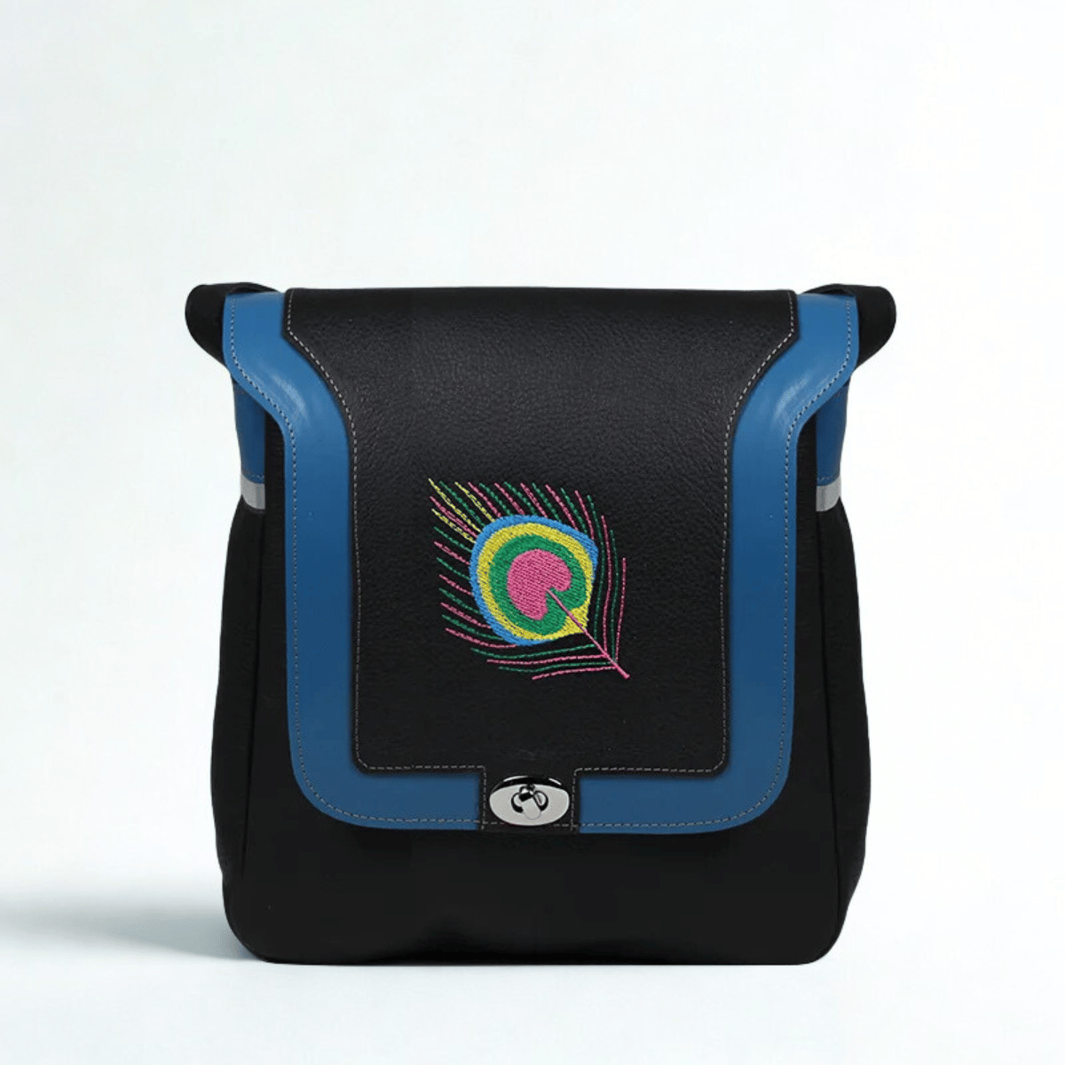 czarno noebieska torebka damska skórzana Pawie Pióro na ramię