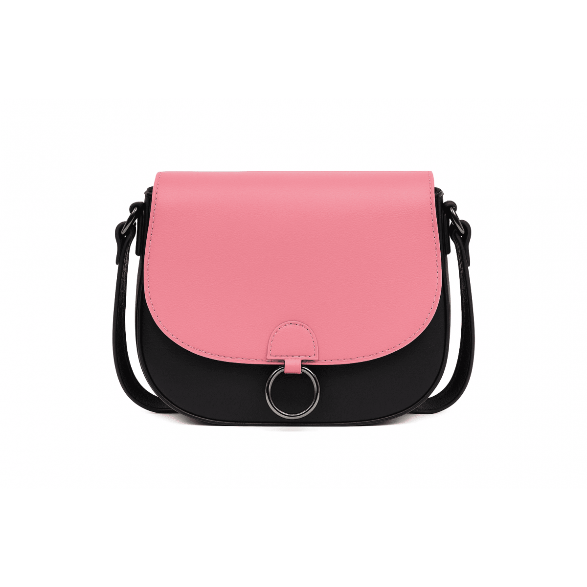 czarna torebka damska skórzana  na ramię  z wymienną różową klapą Lizzy