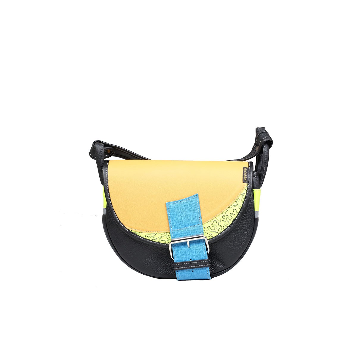 damska torebka listonoszka skórzana na ramię Freshman Mini czarno-żółta