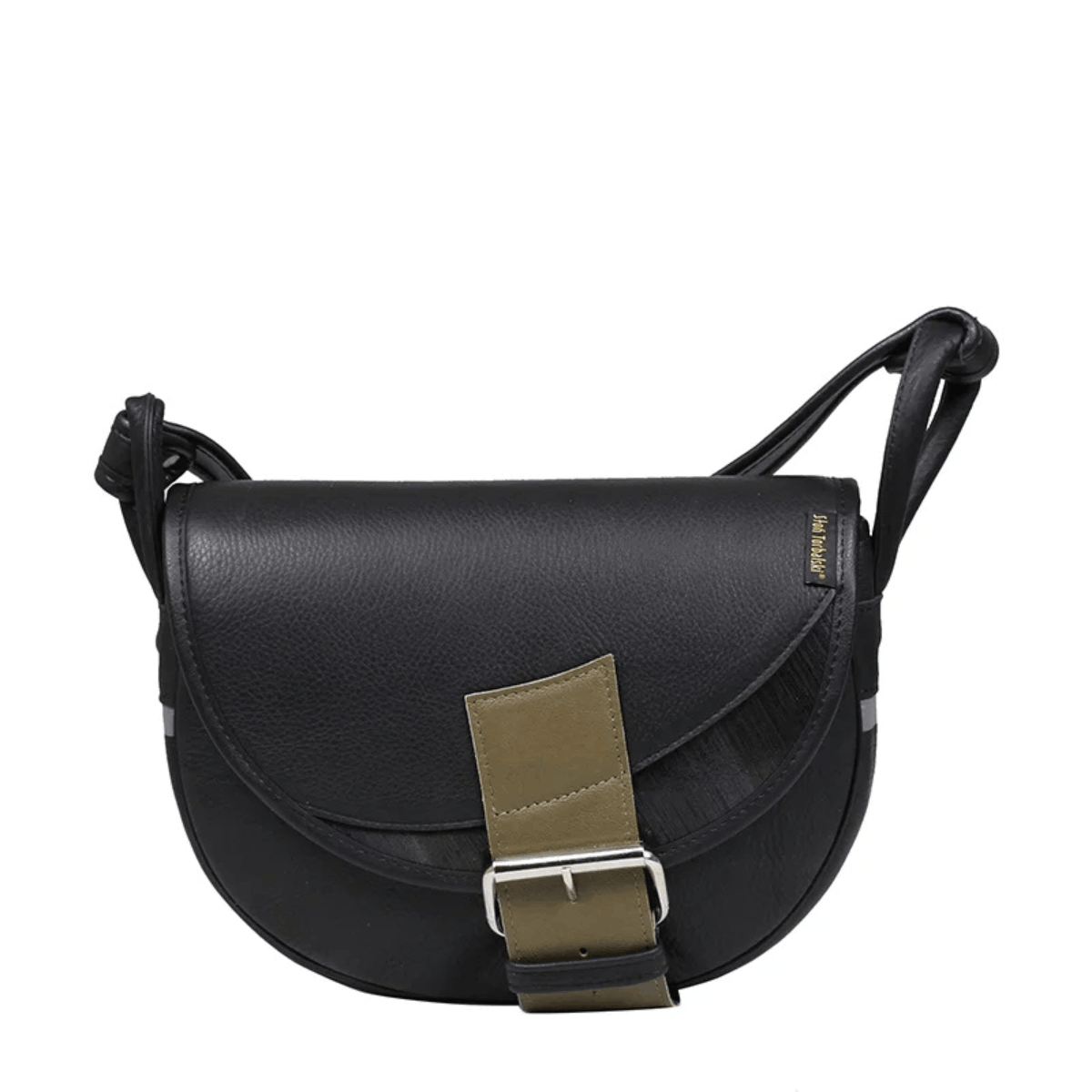 torebka damska skórzana Freshman Mini na ramię listonoszka czarna-khaki