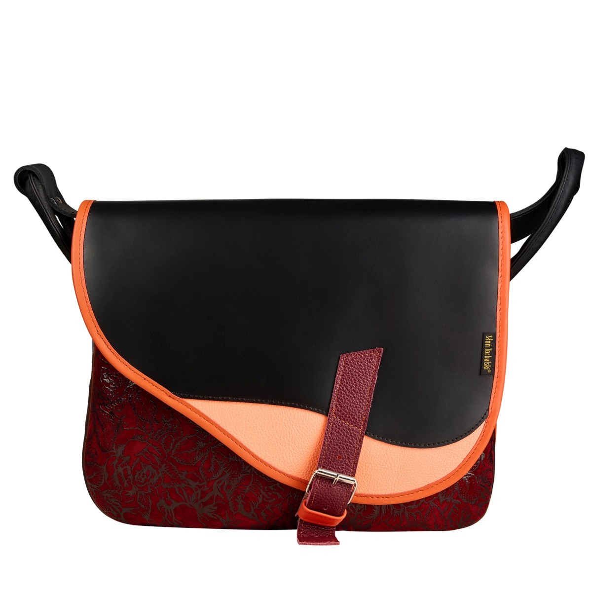 bordowo pomarańczowa torebka damska skórzana listonoszka na ramię Freshman