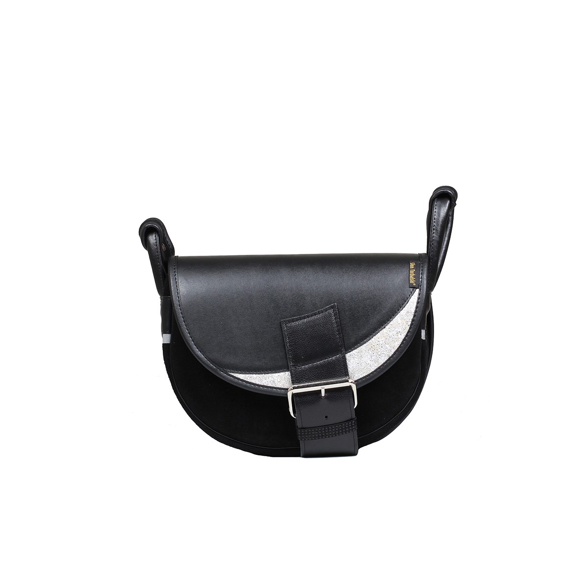 torebka damska skórzana Freshman Mini na ramię listonoszka czarno-srebrna