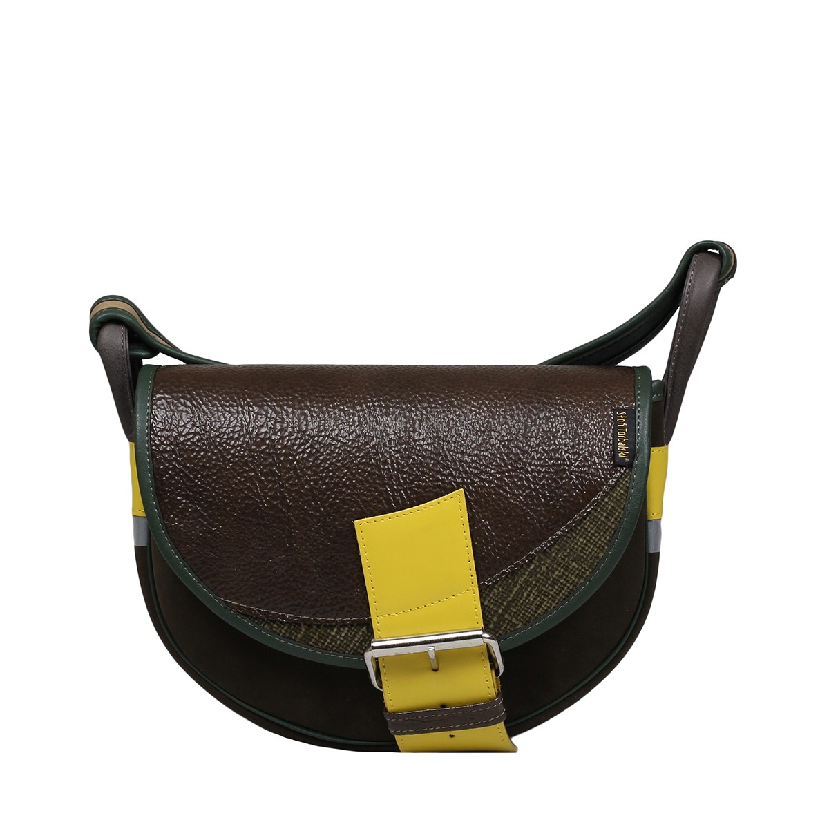 damska torebka listonoszka skórzana na ramię Freshman Mini zielono-brązowa