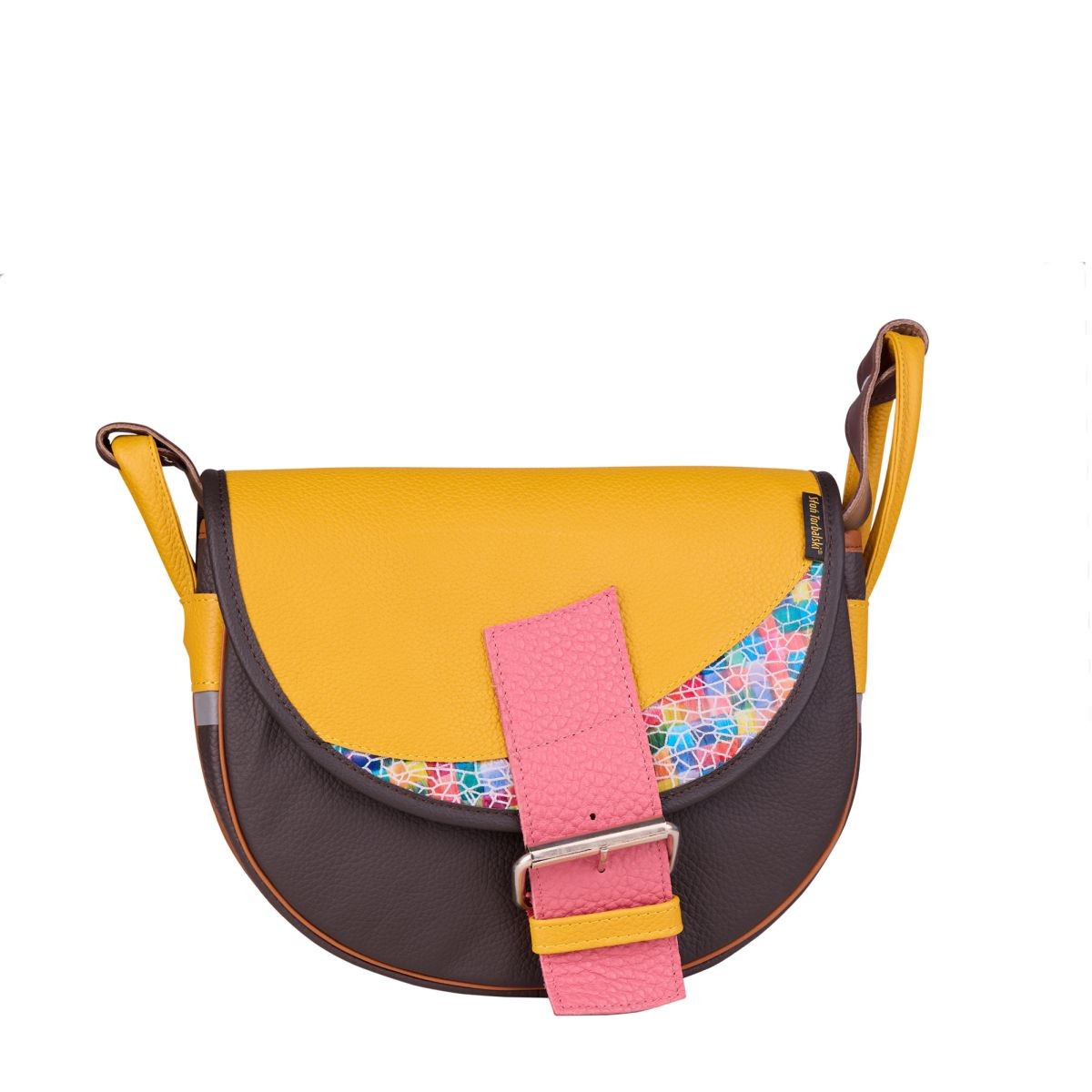 brązowo-żółta torebka damska skórzana Freshman Mini na ramię listonoszka