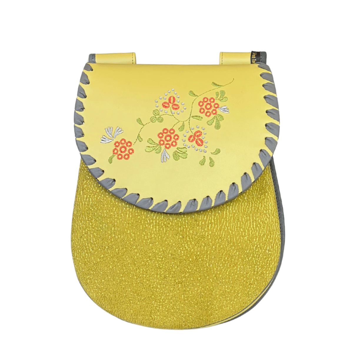 żółta torebka damska skórzana z kwiatowym haftem Basia Flo na ramię