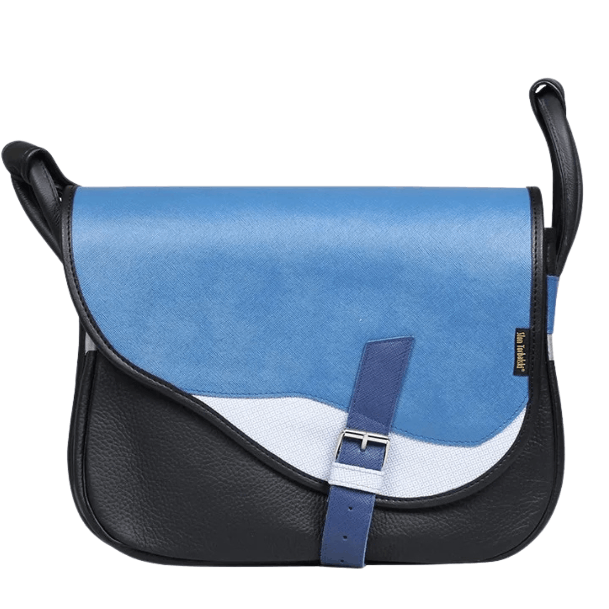 torebka damska skórzana Freshman na ramię listonoszka czarno-niebieska