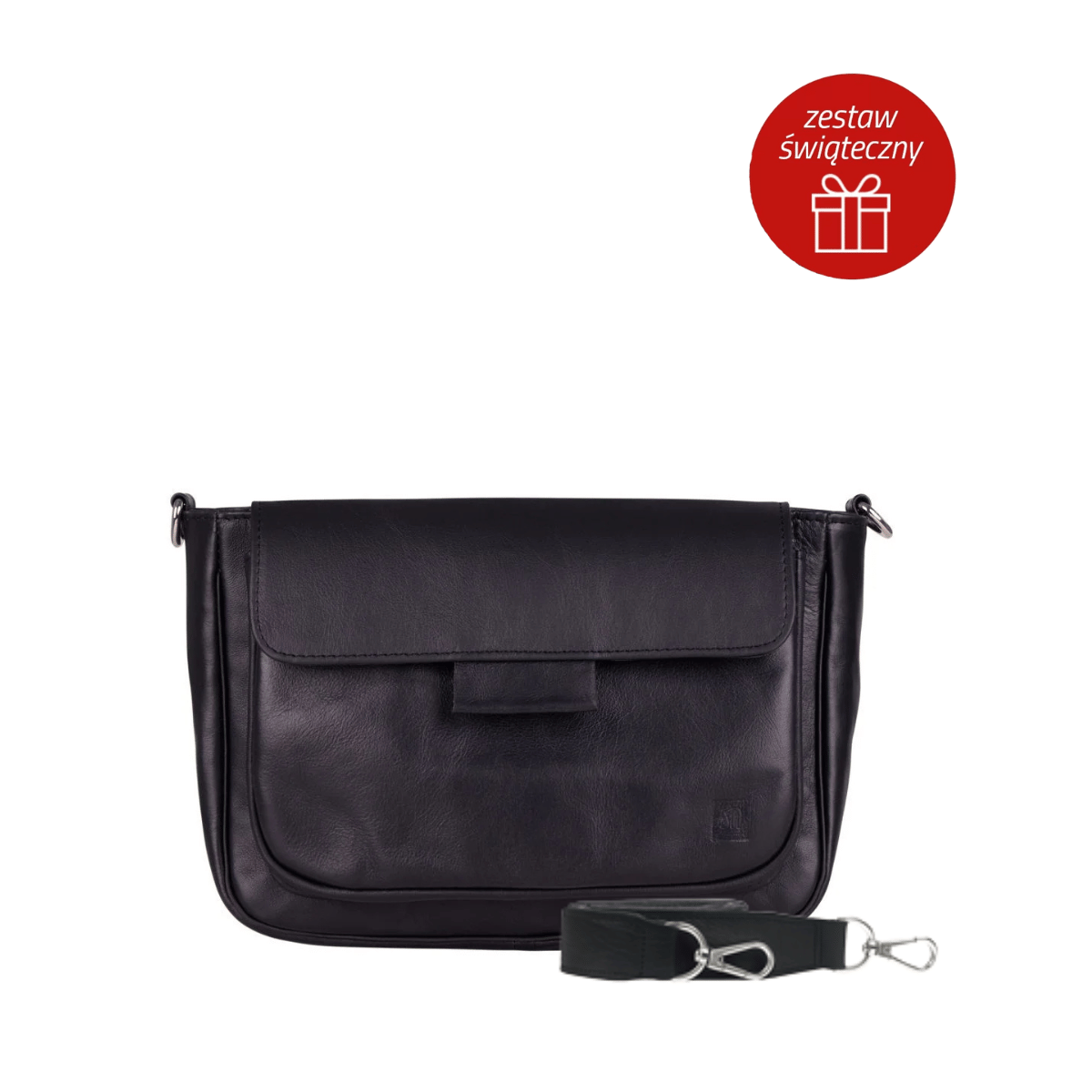zestaw prezentowy dla niej z czarnym paskiem i torebką skórzaną
