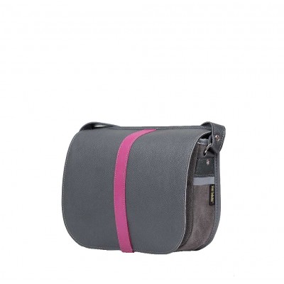 szara torebka z różowym paskiem